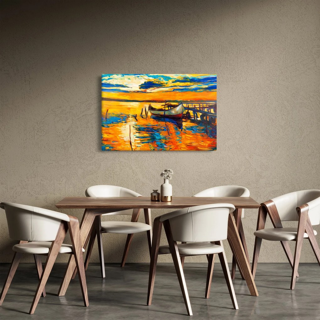 Obraz - Loďka pri západe slnka (90x60 cm)