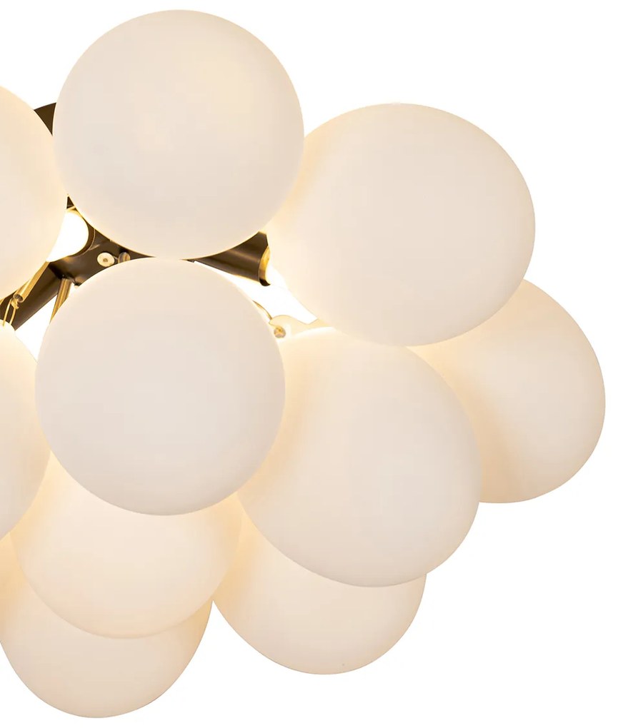 Art Deco stropné svietidlo čierne s opálovým sklom 4-žiarovkové - Uvas