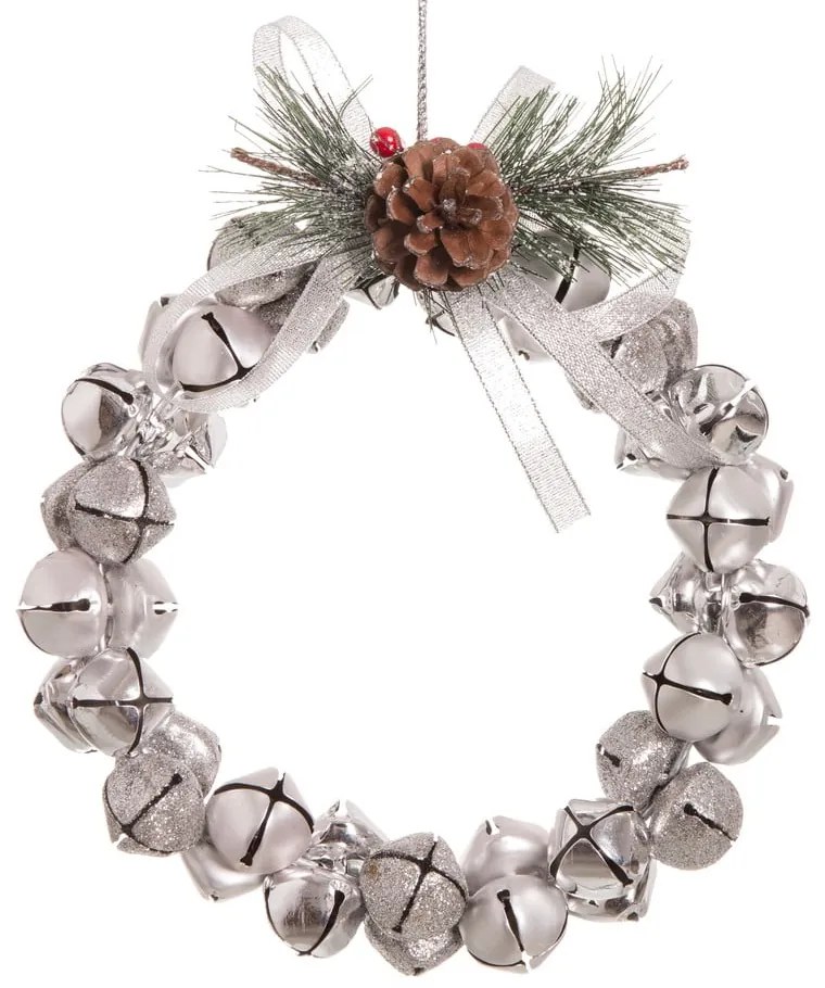 Závesný vianočný veniec v striebornej farbe Casa Selección Cascabeles