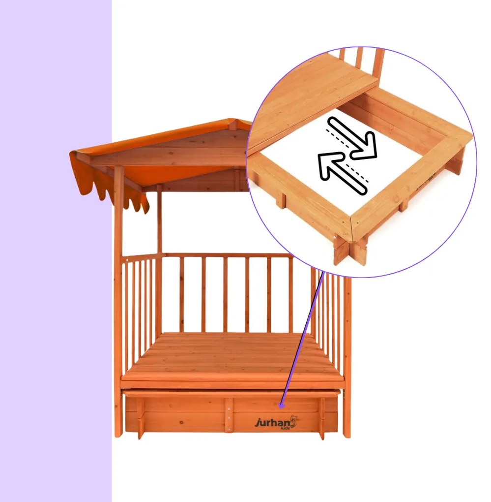 Pieskovisko s verandou HAPPY, 130x130x143cm, hnedá/oranžová Jurhan