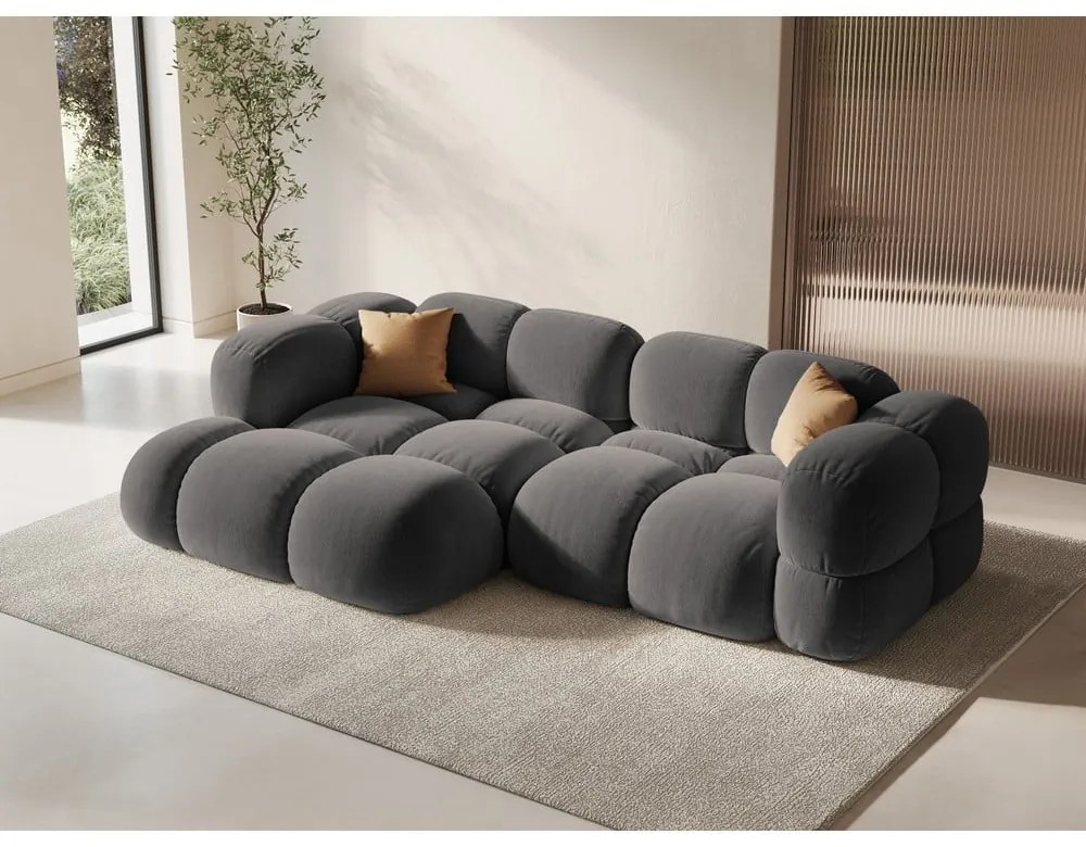 Sivá zamatová rohová pohovka (ľavý roh/s leňoškou) Loretto – Cosmopolitan Design