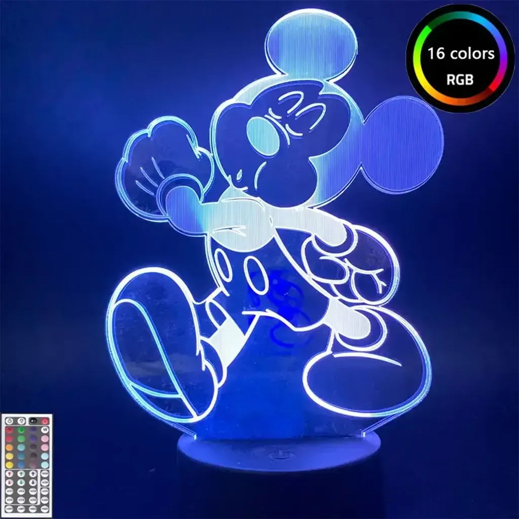 3Dmix 3DL-DRGB028 – 3D LED nočná lampa - Mickey Mouse (Miki Maus) (Dual RGB)