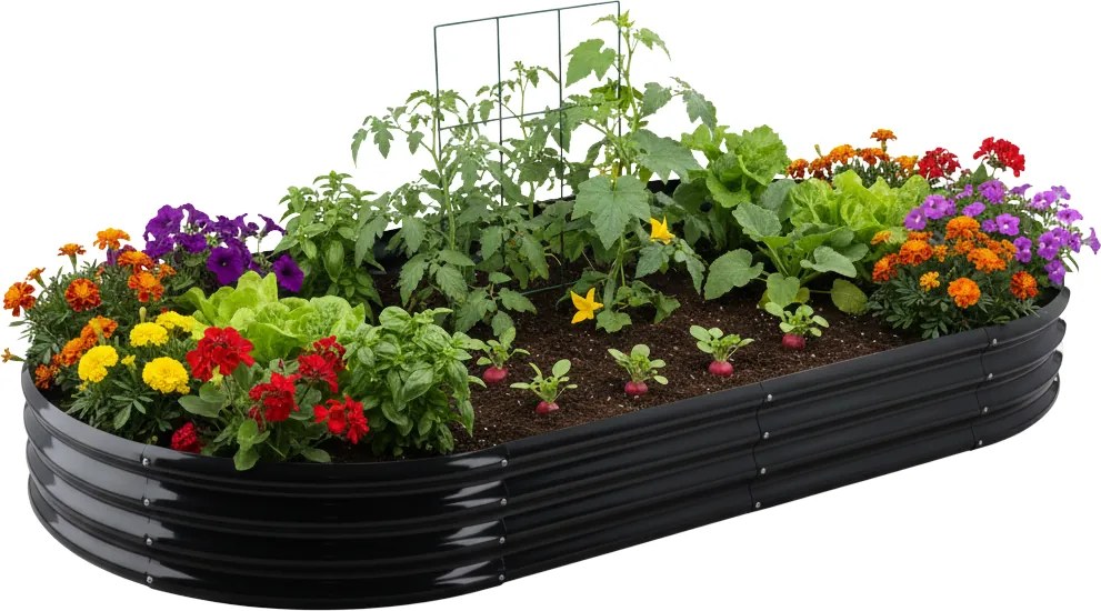 Garden Line ZÁHON NA ZELENINU A KVETINY 240 × 120 × 30 CM, OVALNÝ, ANTRACITOVÝ