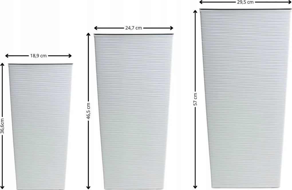 Sada 3 ks květináčů Porto Riflo 57x29,5/46x24,7/36,6x18,9 cm bílá