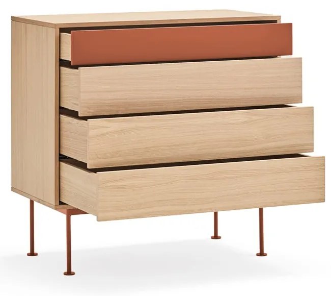Tehlovočervená komoda v dubovom dekore so zásuvkami Teulat Yoko