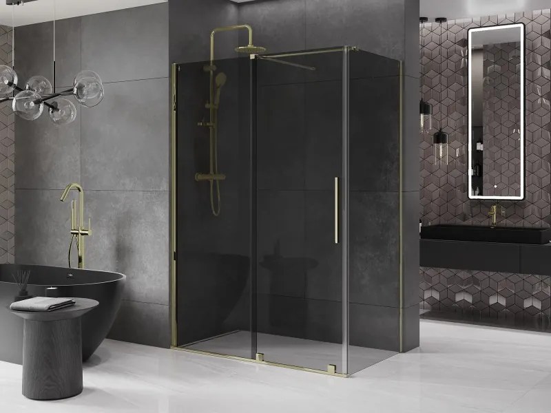 Mexen Velar, sprchový kút s posuvnými dverami 160 x 80 cm, 8mm šedé sklo, zlatá lesklá, 871-160-080-41-50