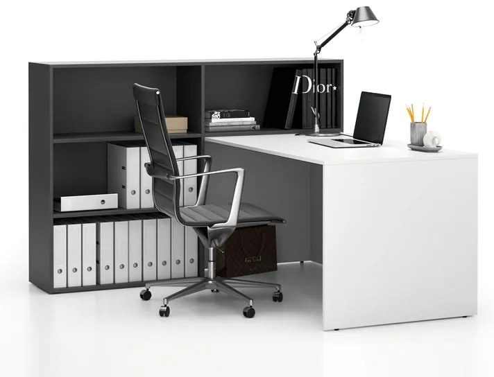 Kancelárska zostava single SEGMENT, 3 police, ľavá, biela/grafit