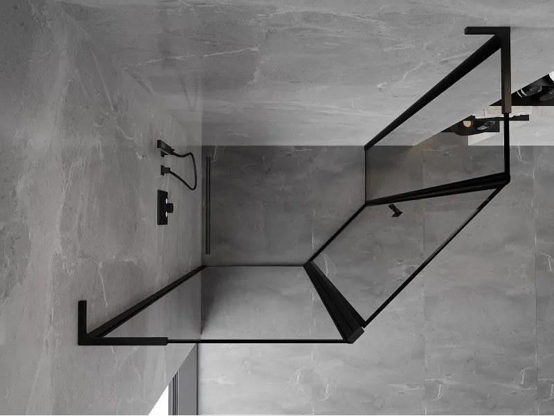 Mexen Mist L, päťuholníkový sprchový kút s krídlovými dverami, 100 x 80 cm, 8mm číre sklo, čierny profil, 8A8L-100-080-70-70-L