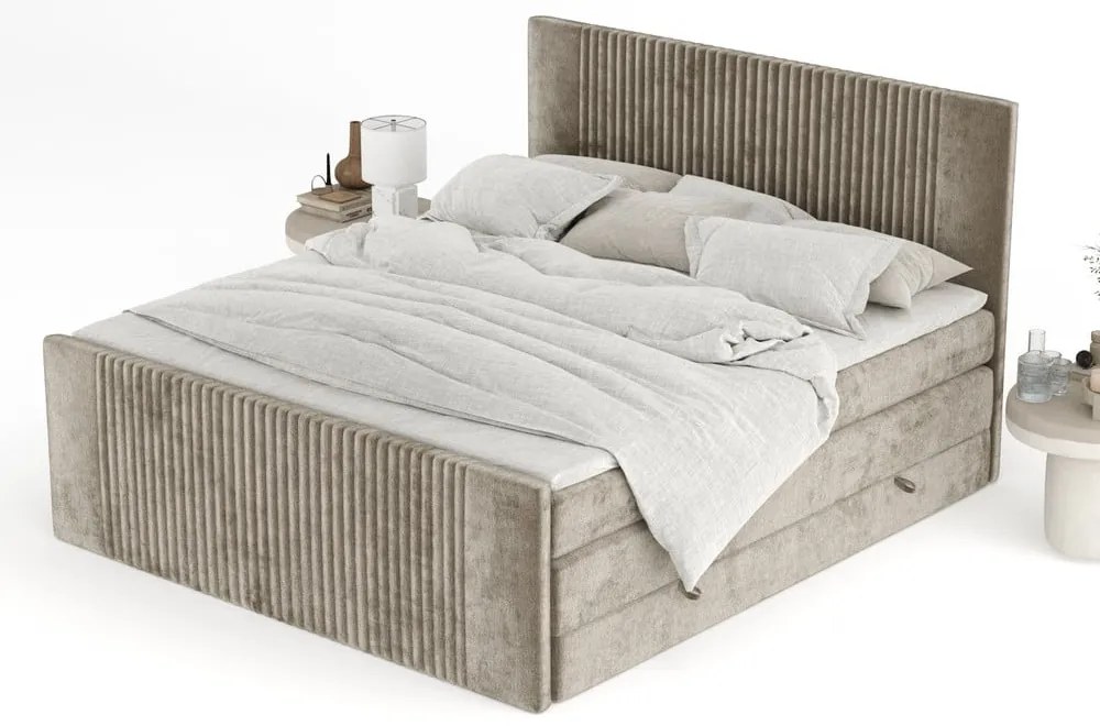Svetlohnedá boxspring posteľ s úložným priestorom 160x200 cm Bergamo – Maison de Rêve