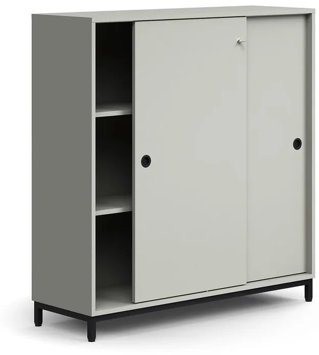 Skriňa s posuvnými dverami QBUS, 2 police, na nožičkách, s madlom, 1252x1200x400 mm, čierna, svetloš