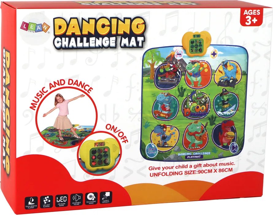 LEAN Toys Tanečná podložka s motívom dinosaura 90 cm x 86 cm