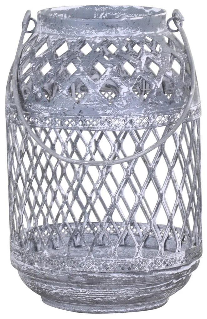 Sivá plechová antik lampáš Ornion - Ø12*18cm