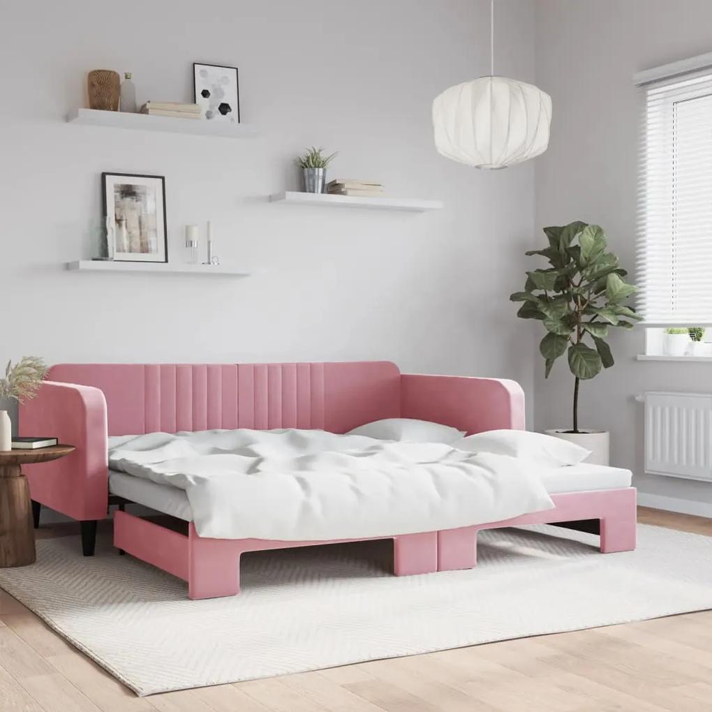Denná posteľ s rozkladacou posteľou ružová 100x200 cm zamat 3197073