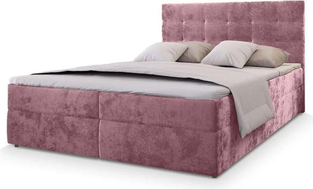 Čalúnená posteľ boxspring GLORIEN VELVET 160x200 cm ružová Matrac: Bonell pružinová matrac