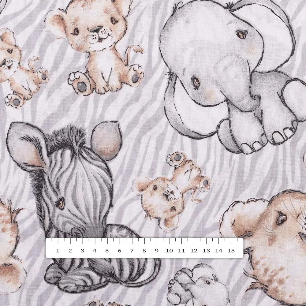 Biante Detský bavlnený behúň na stôl Sandra SA-335 Africké zvieratká na sivom zebrovanom 20x120 cm