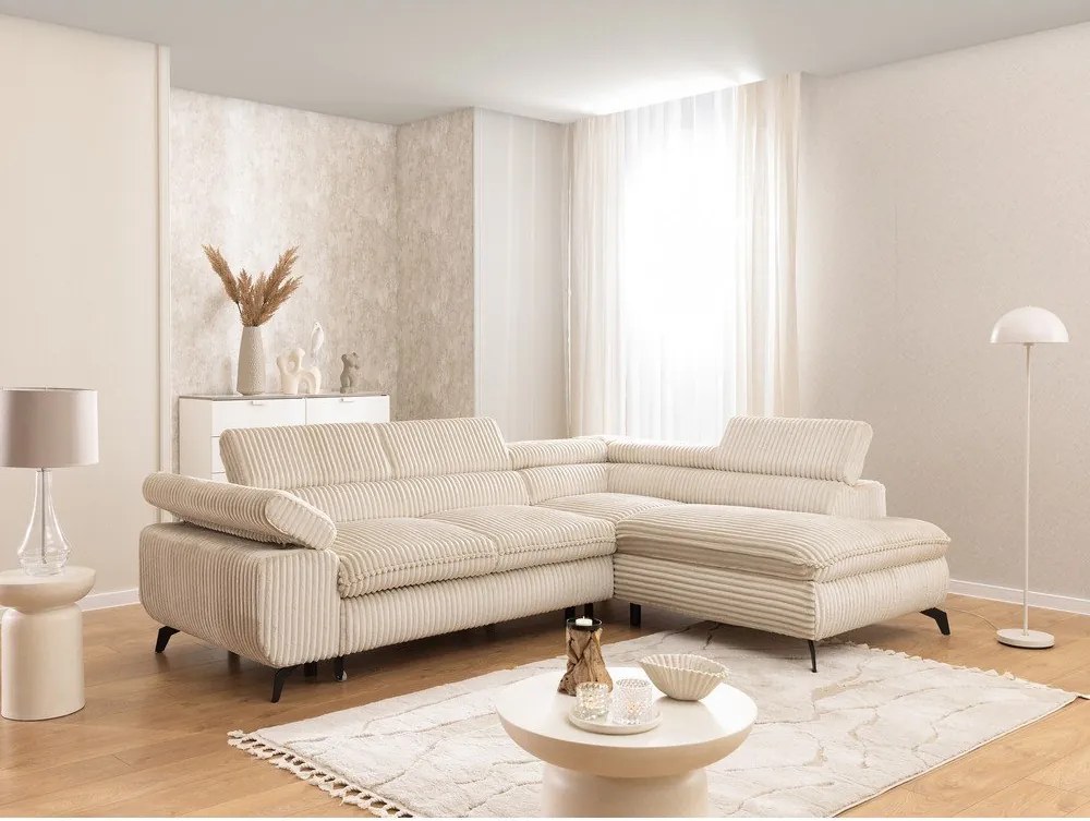 Béžová menčestrová rohová pohovka (pravý roh/do L) Marbeya – Ropez