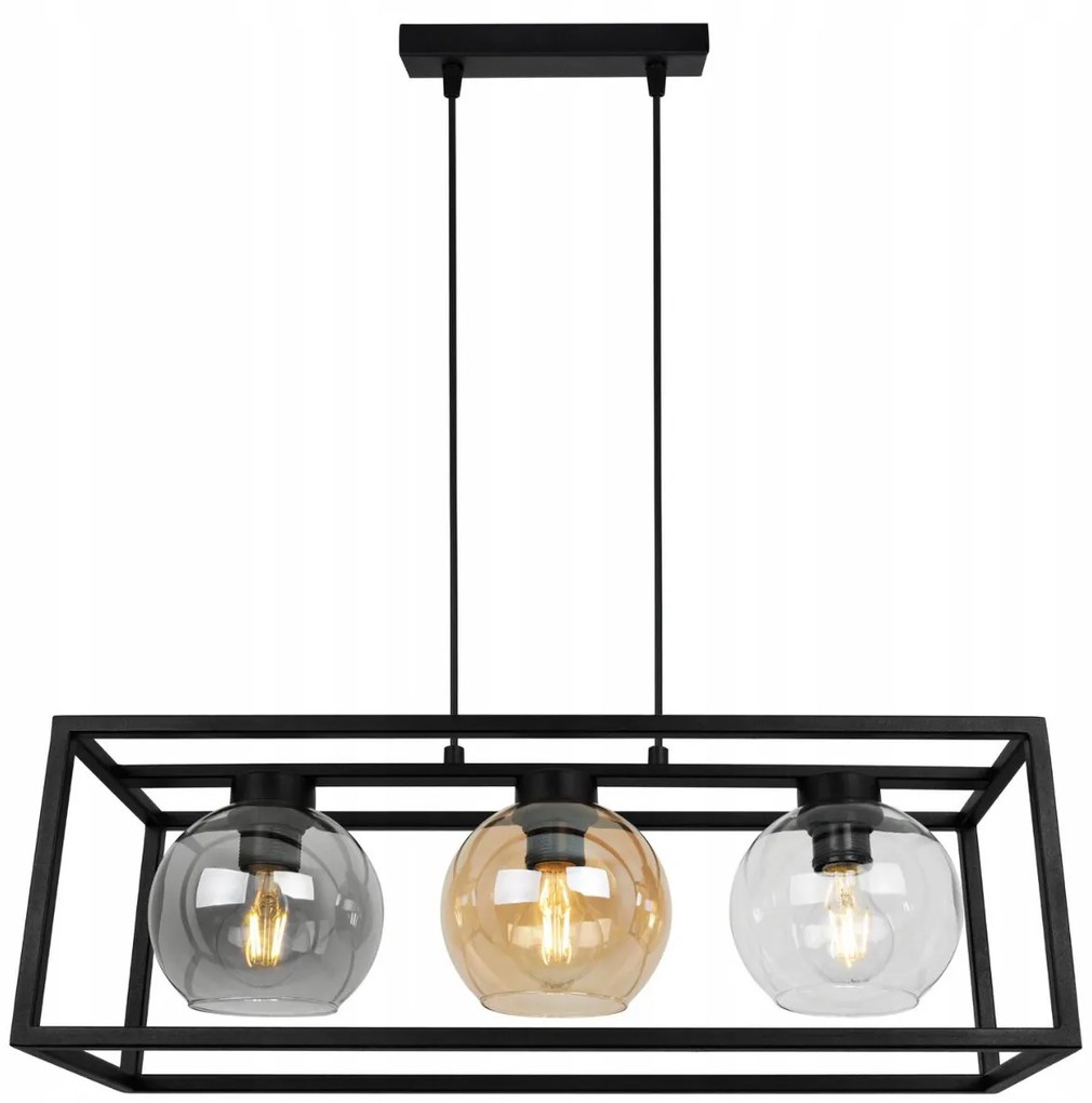 Závesné svietidlo Haga Cage, 3x sklenené tienidlo v kovovom ráme (mix 3 farieb)