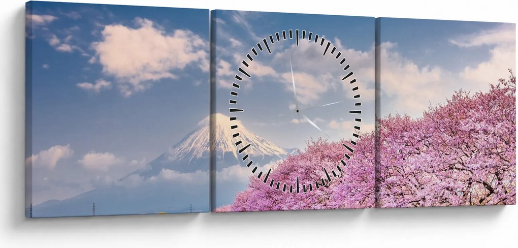 Obraz - Japonská jarná krajina (s hodinami) (90x30 cm)