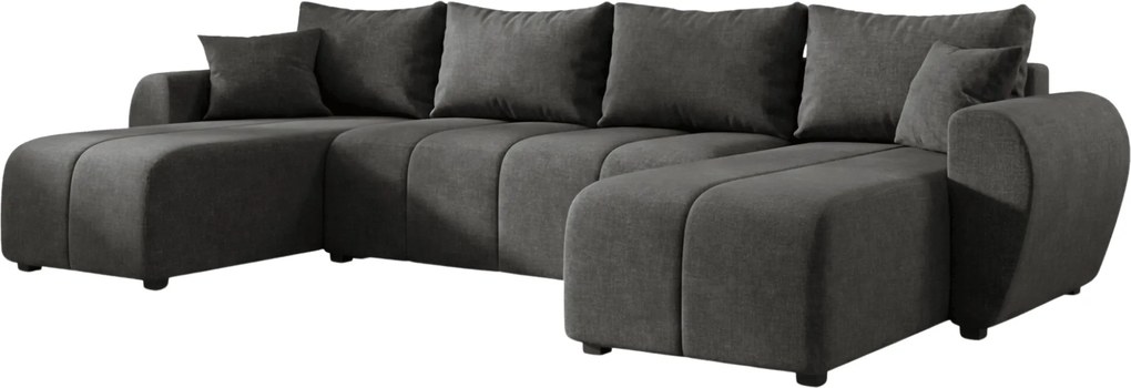 Rozkladacia obojstranná sedacia súprava do U SEVIO 311x145 cm, tmavosivá + 2 vankúšiky ZDARMA