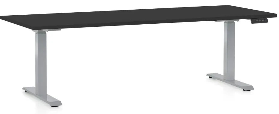 Výškovo nastaviteľný stôl OfficeTech D, 200 x 80 cm, sivá podnož, čierna