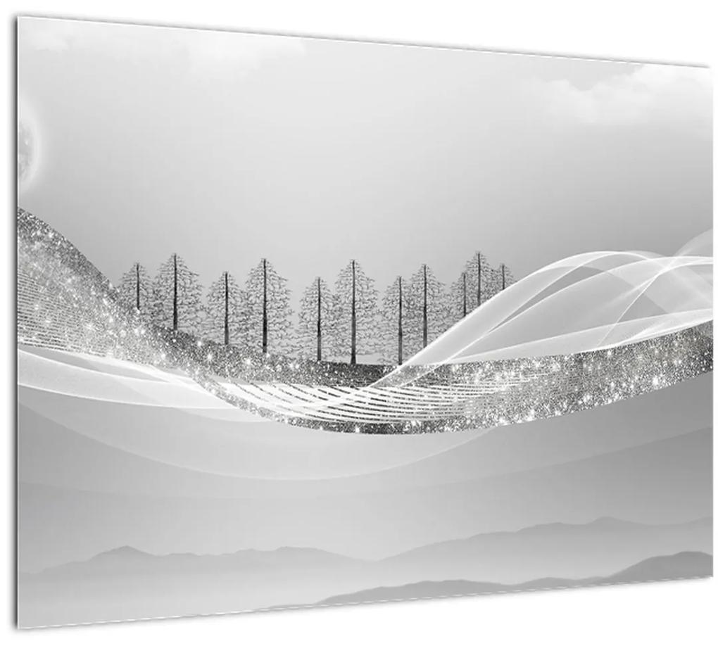 Sklenený obraz - Strieborná krajina (70x50 cm)