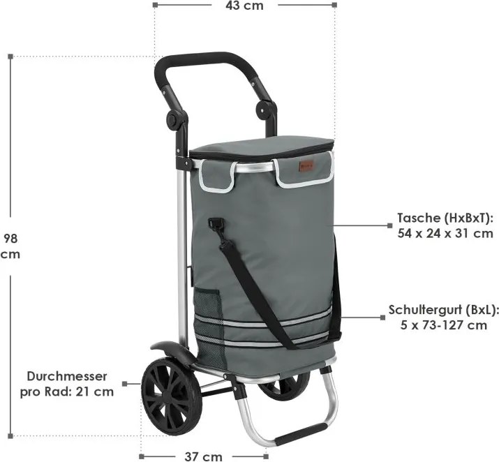 Nákupný vozík 3 v 1 – objem 56 l, sivý