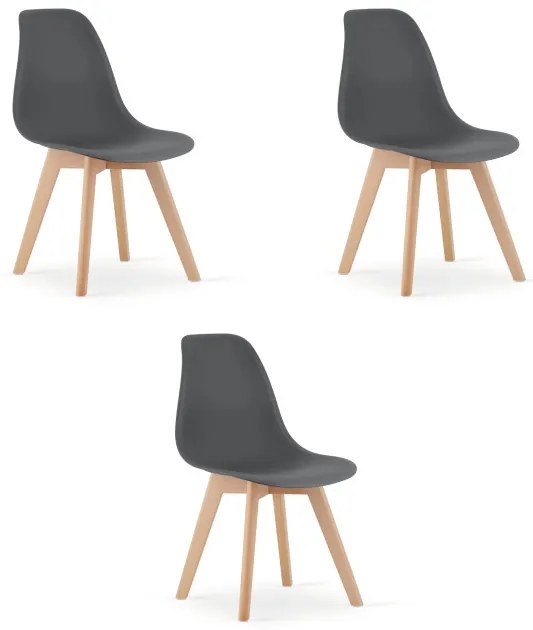 Set troch jedálenských stoličiek KITO tmavosivé / naturálne nohy (3 ks)