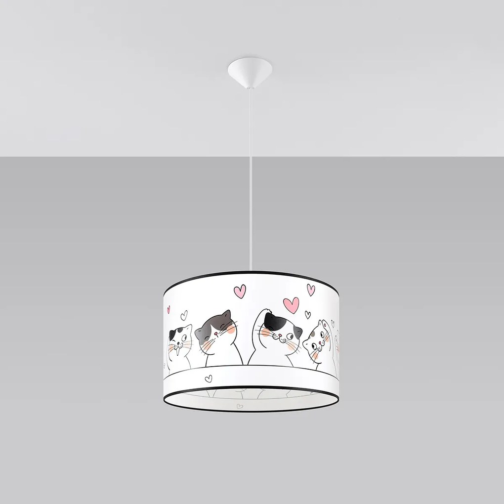 Detské závesné svietidlo Cat, 1x plastové tienidlo so vzorom, (fi 40cm)