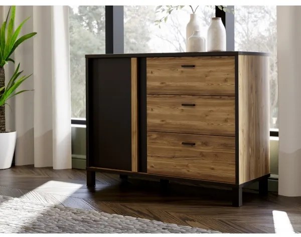 Komoda s zásuvkami OREN hnedá/čierna