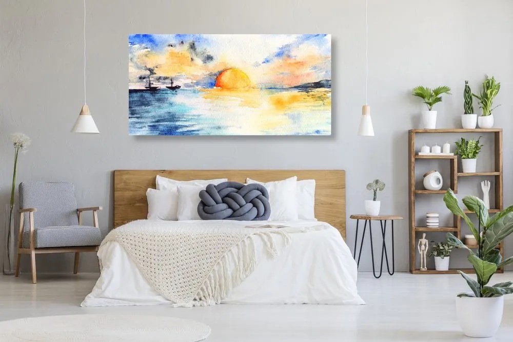 Obraz akvarelové more a zapadajúce slnko Varianta: 120x60