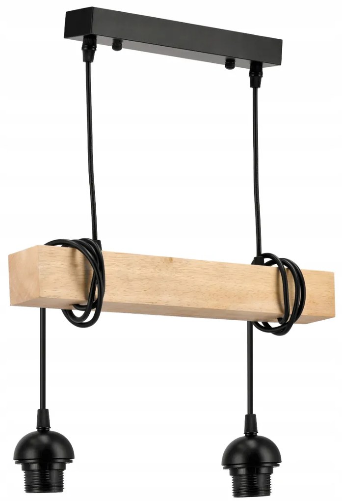 BERGE LED závesné stropné svietidlo, drevený trám, 2xE27, Luster Milk Cube