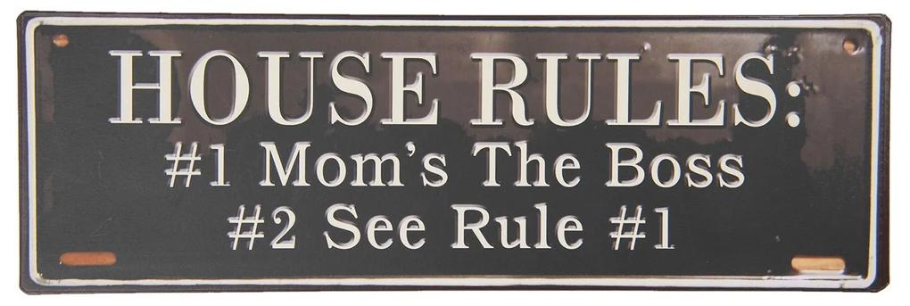 Nástenná plechová ceduľa House rules - 39 * 13 cm