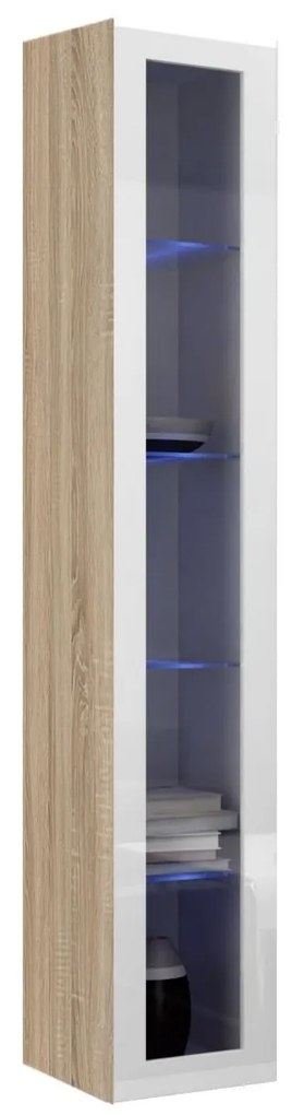 Vitrína 180 sklo Zigo, Osvetlenie: osvetlenie LED RGB - farebné, Farby: biela / biely lesk