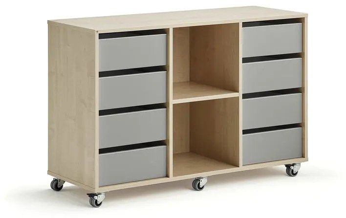 Študentská úložná skrinka CASPER, 8 zásuviek, 2 priehradky, breza, šedá