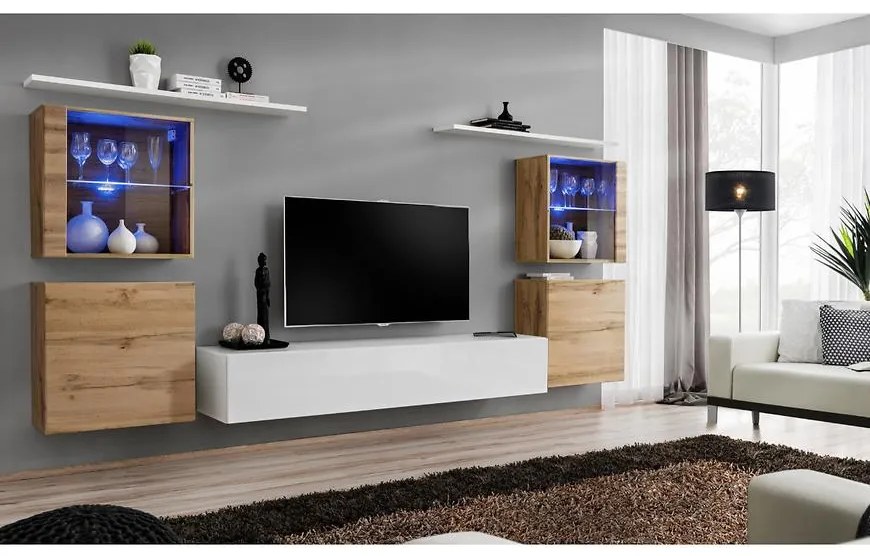 Obývacia stena Switch Sklo +LED XIV Wotan/Biely