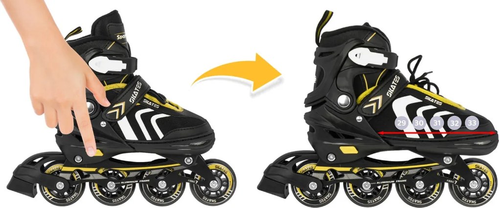 Ramiz Sada kolieskových korčúľ 4 v 1 Korčule pre deti Veľkosť 29-33 Žltá