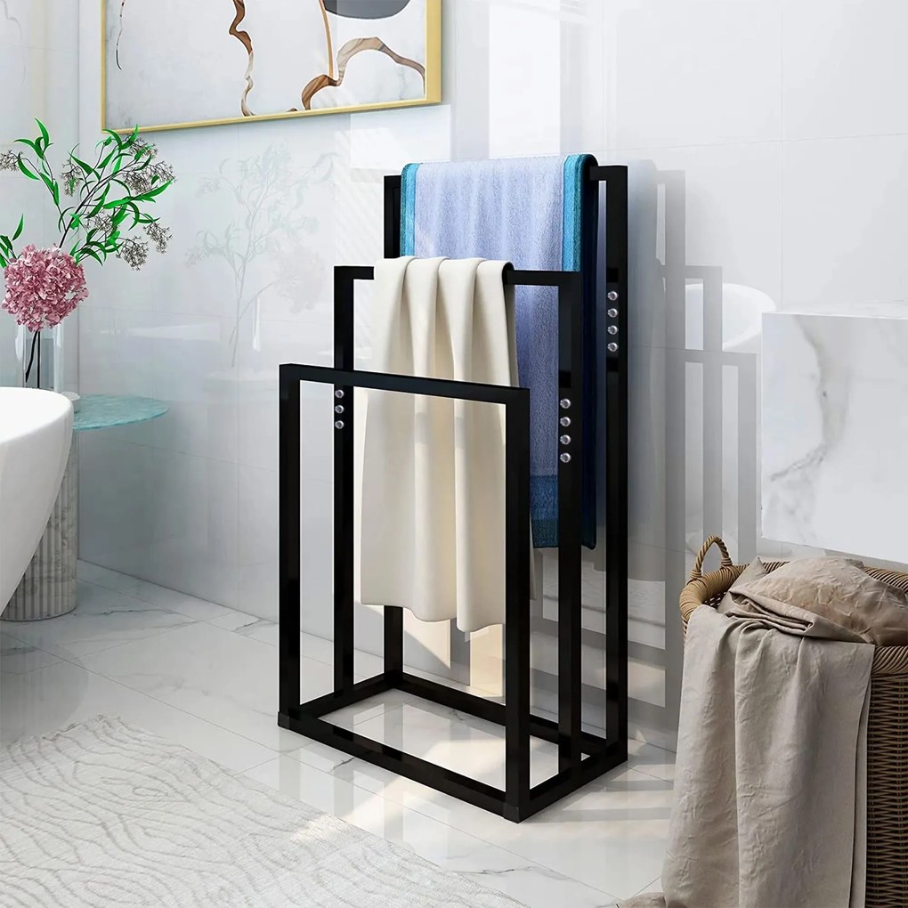 Tutumi Tutumi, 3-ramenný kovový stojan na uteráky 600x260x1000 mm 391840, čierna matná, HOM-01003