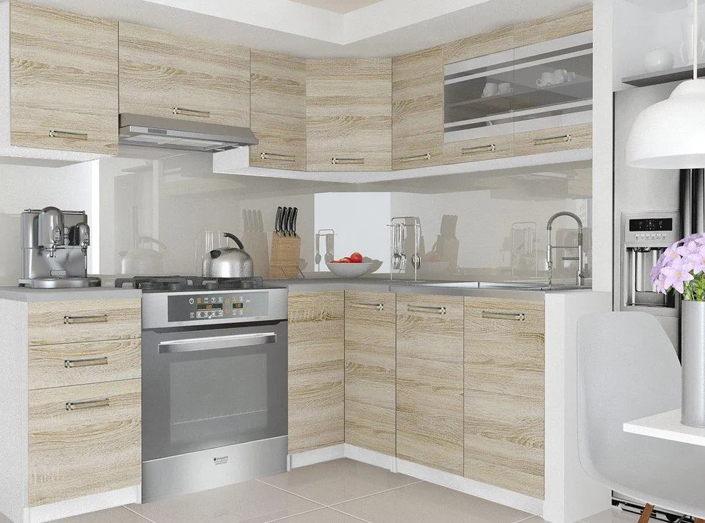 Kuchynská linka Belini 360 cm dub sonoma s pracovnou doskou Lidia2  TOR LIDIA2/4/WT/DS/0/B1