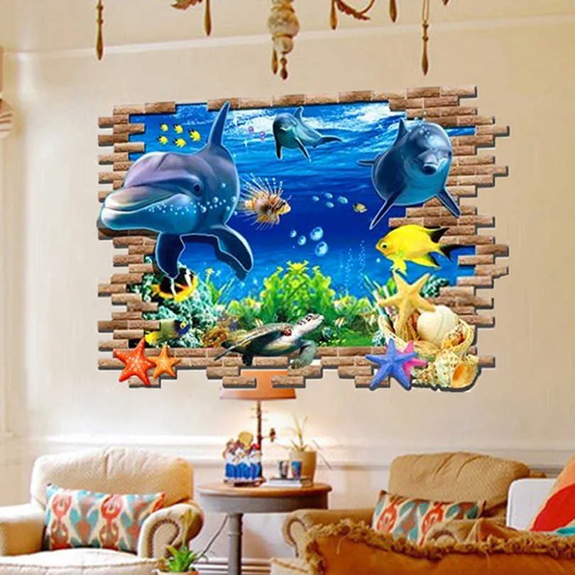 Veselá Stena Samolepka na stenu na stenu Roztomilé delfíny Veľkosť: 88 x 58 cm