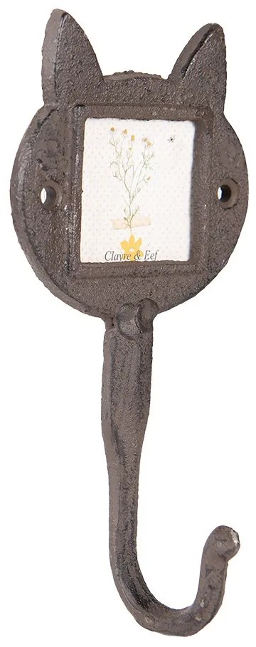 Hnedý liatinový nástenný háčik mačacej hlavy s rámčekom - 9*5*18 cm / 5*5 cm