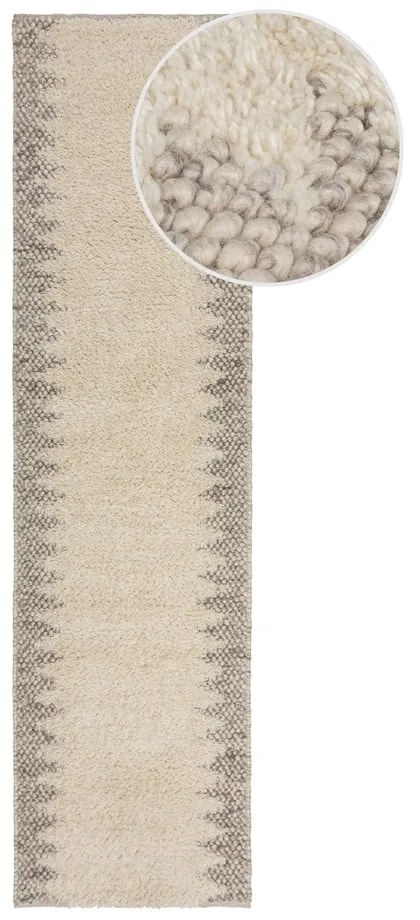 Krémový ručne tkaný behúň s prímesou vlny 60x230 cm Minerals Border – Flair Rugs