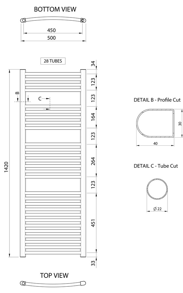 Aqualine Aqualine, ALYA vykurovacie teleso oblé 500x1420mm, chróm, LLC203