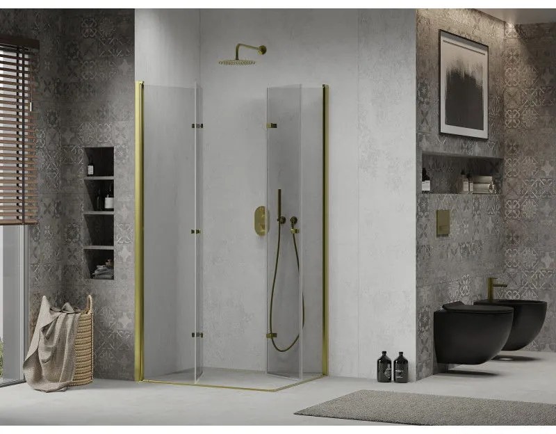 Mexen Lima Duo, sprchový kút 100 (dvere) x 90 (dvere) cm, 6mm číre sklo, zlatý profil, 856-100-090-50-00-02