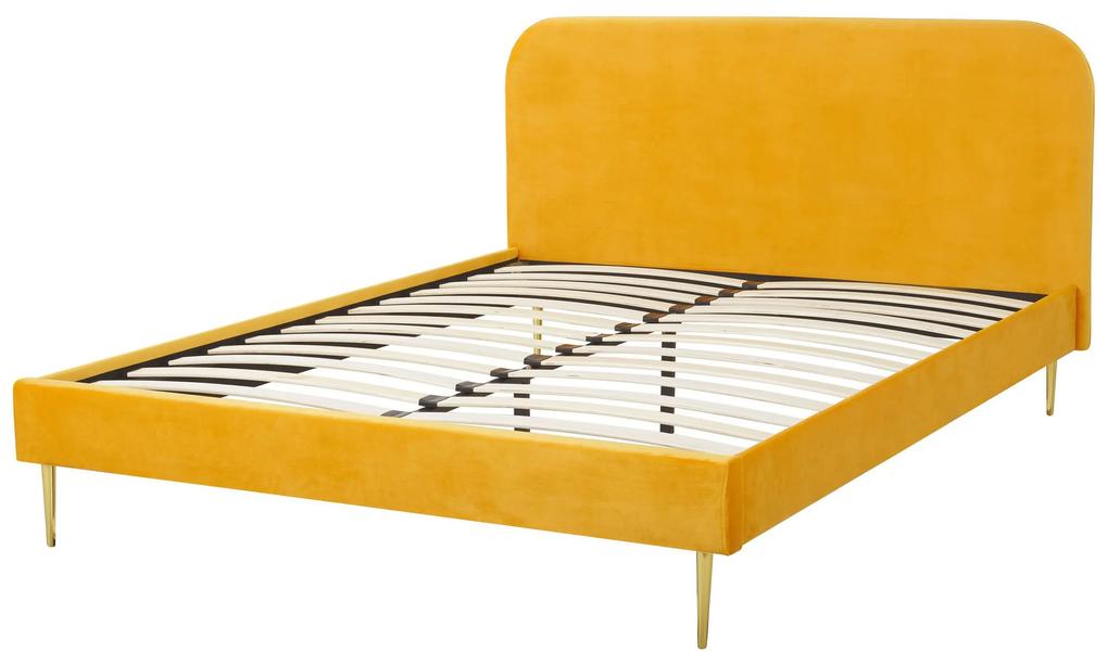 Zamatová posteľ 160 x 200 cm žltá FLAYAT Beliani