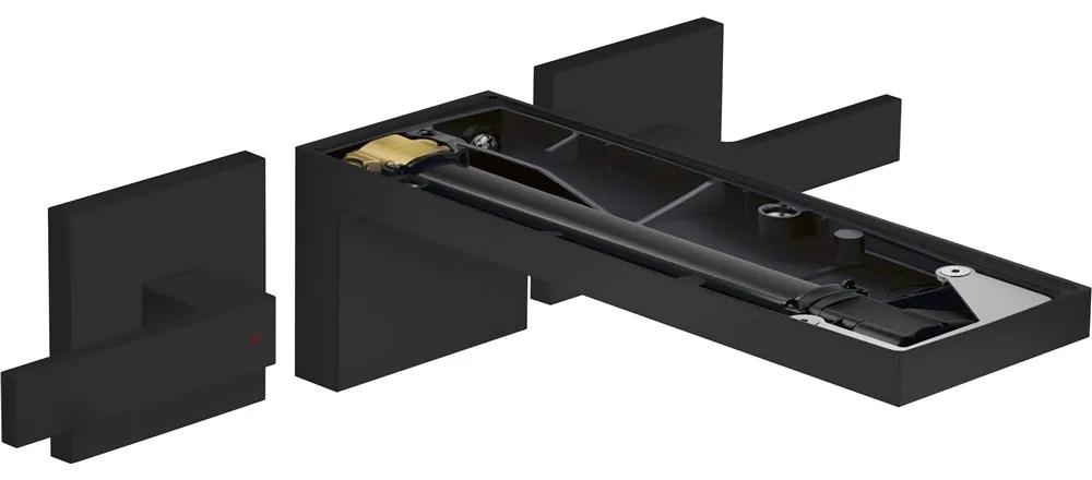 AXOR MyEdition 3-otvorová umývadlová batéria pod omietku, pre nástennú montáž, s páčkovými rukoväťami, s rozetami, výtok 220 mm, matná čierna/bez vrchnej doštičky, 47082670