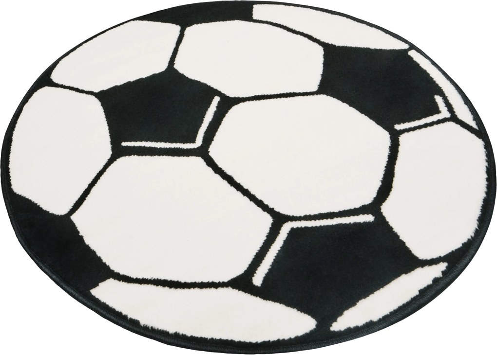 Hanse Home, Kusový koberec Prime Pile Fussball 100015, 200x200 (priemer) kruh, čiernobiela, detská izba