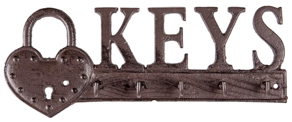 Hnedo čierny liatinový háčik na kľúče Keys - 26 * 3 * 10 cm