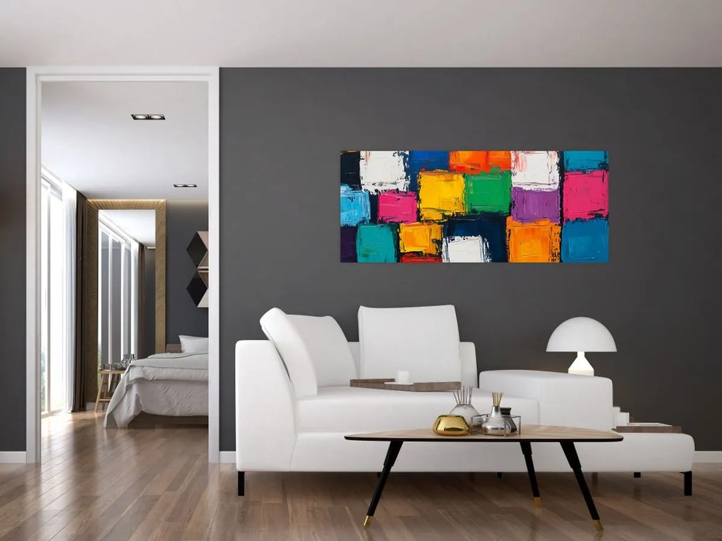 Obraz - Maľba farebných štvorcov (120x50 cm)