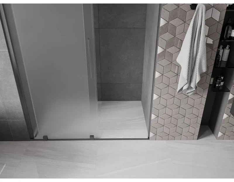Mexen Velar, posuvné sprchové dvere do otvoru 160 cm, 8mm sklo námraza, grafit brúsený, 871-160-000-31-66