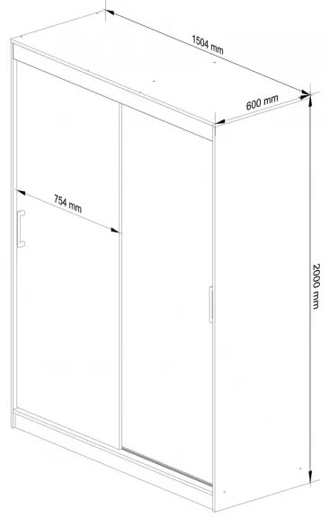 Šatníková skriňa s posuvnými dverami 150 cm CLP mono sonoma / biela